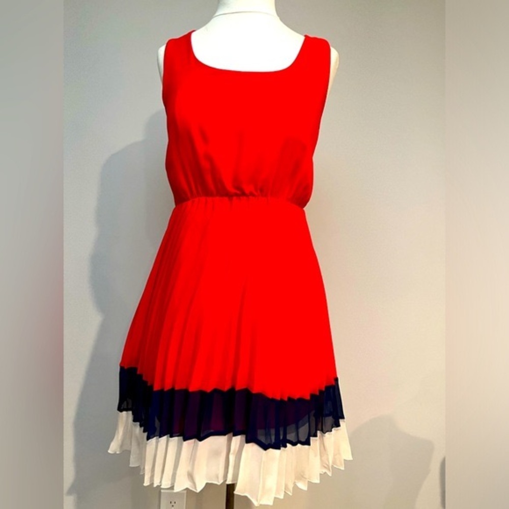 MINIMI RED, BLUE & WHITE PLEATED SKIRT BOTTOM DRESS W/ ELASIC BAND ON WAISTLINE